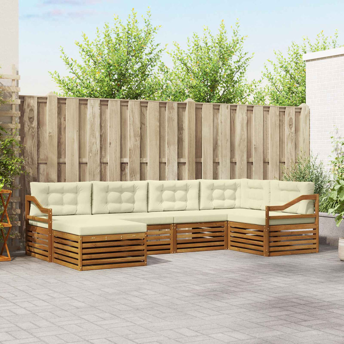 vidaXL Conjunto de sofás de exterior 6 uds. Natural y Crema