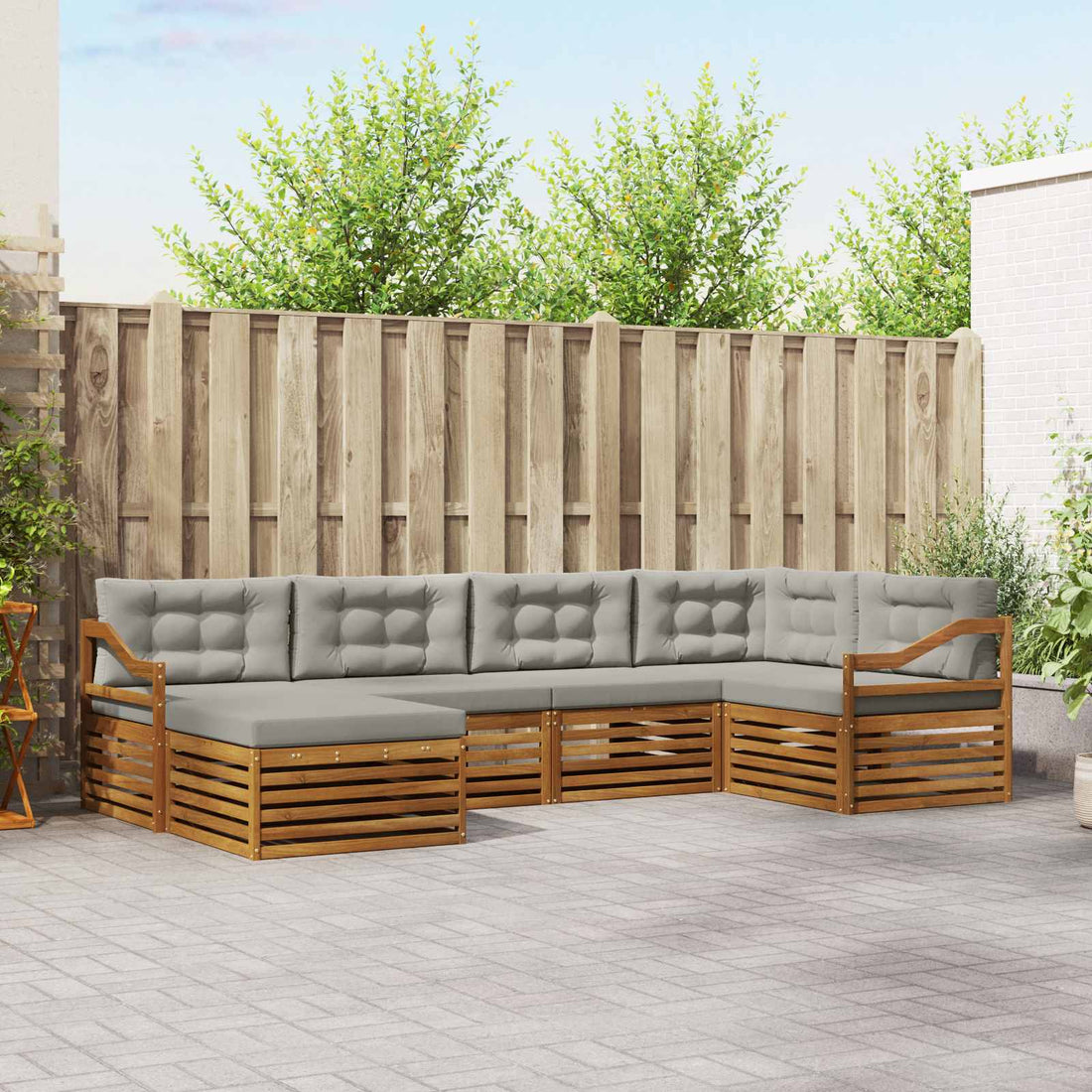 vidaXL Conjunto de sofás de exterior 6 uds. Gris Natural y Claro