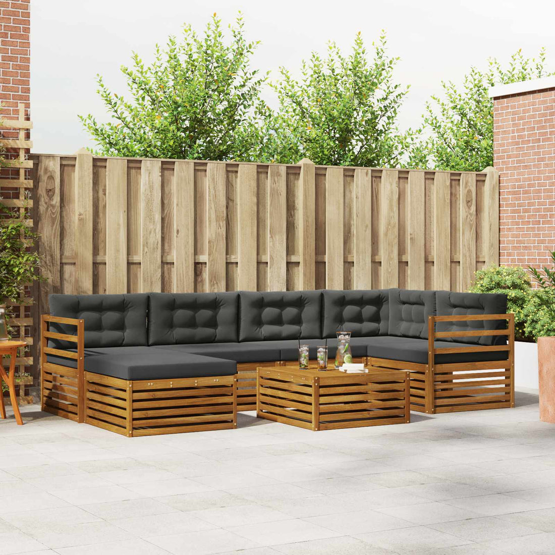 vidaXL Conjunto de sofás de exterior 7 uds. Natural y Antracita