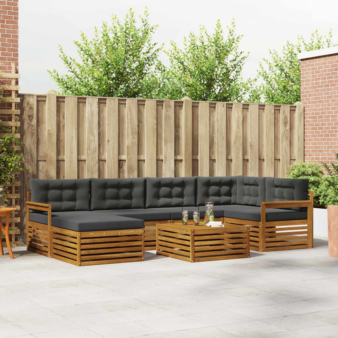 vidaXL Conjunto de sofás de exterior 7 uds. Natural y Antracita