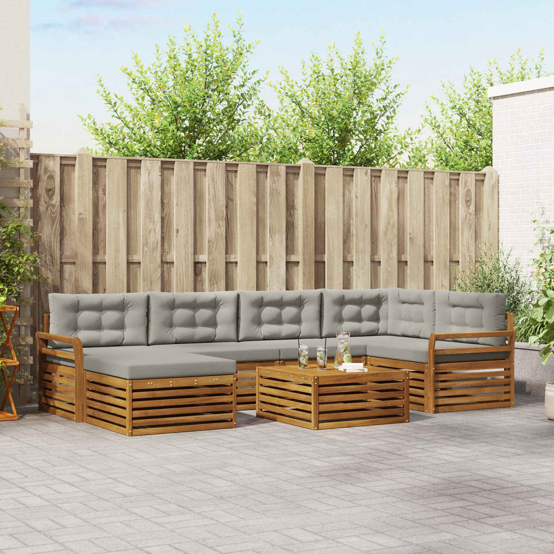 vidaXL Conjunto de sofás de exterior 7 uds. Gris Natural y Claro