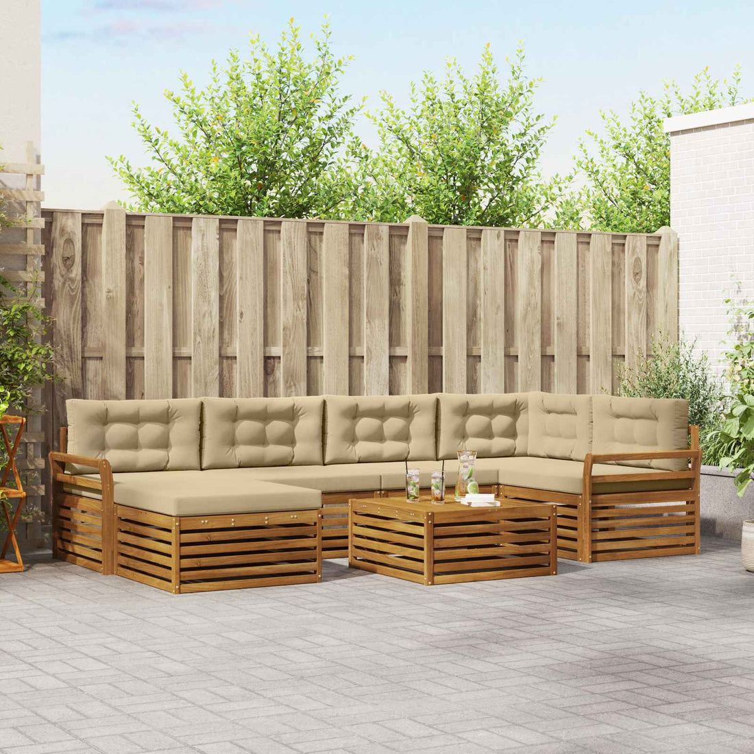 vidaXL Conjunto de sofás de exterior 7 uds. Natural y Beige