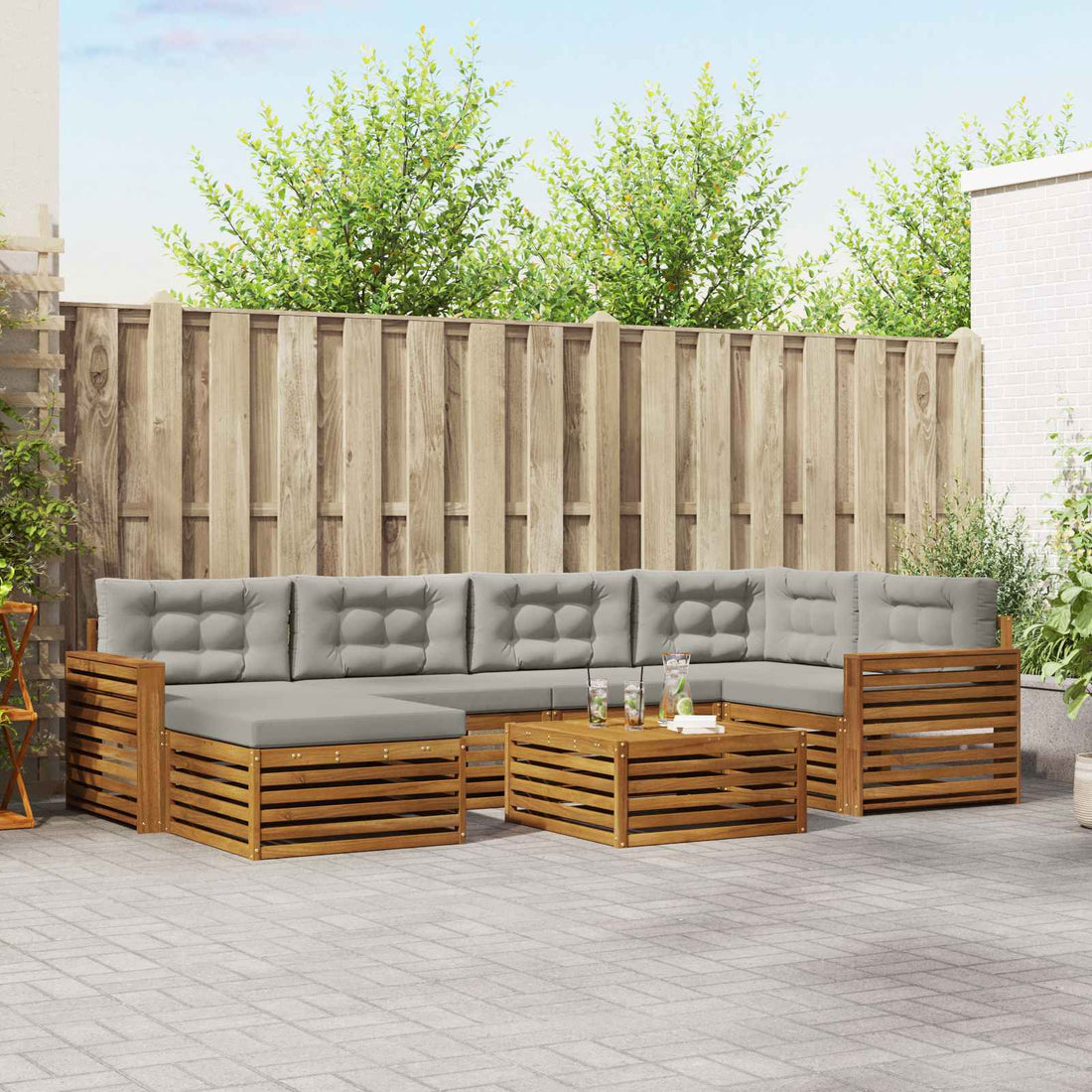 vidaXL Conjunto de sofás de exterior 7 uds. Gris Natural y Claro