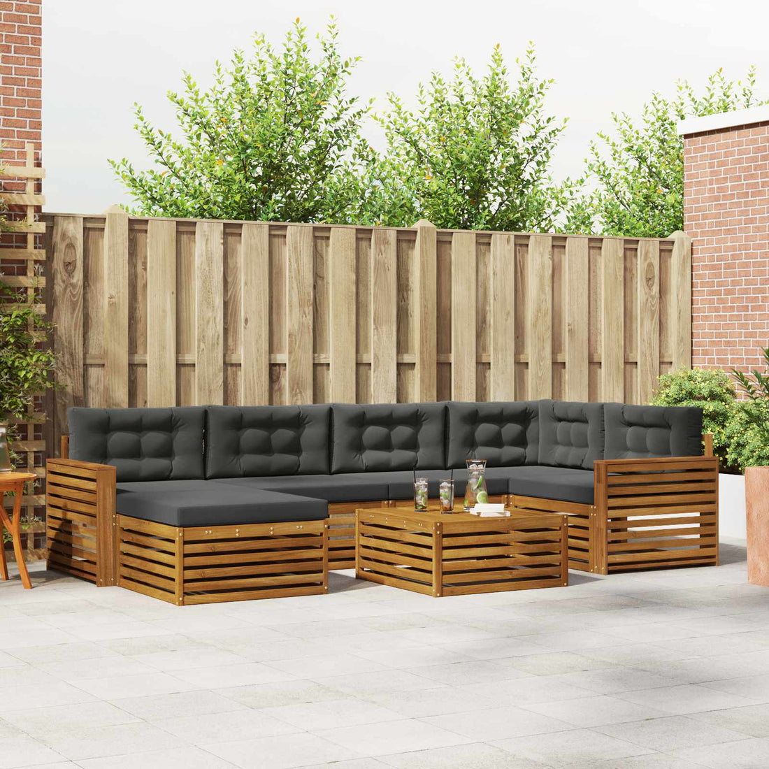 vidaXL Conjunto de sofás de exterior 7 uds. Natural y Antracita