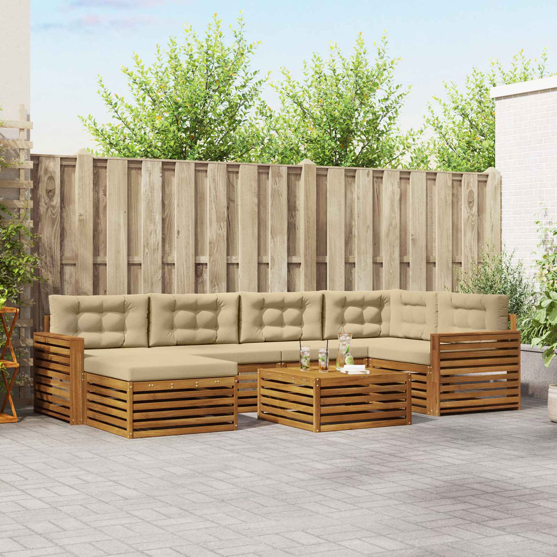 vidaXL Conjunto de sofás de exterior 7 uds. Natural y Beige