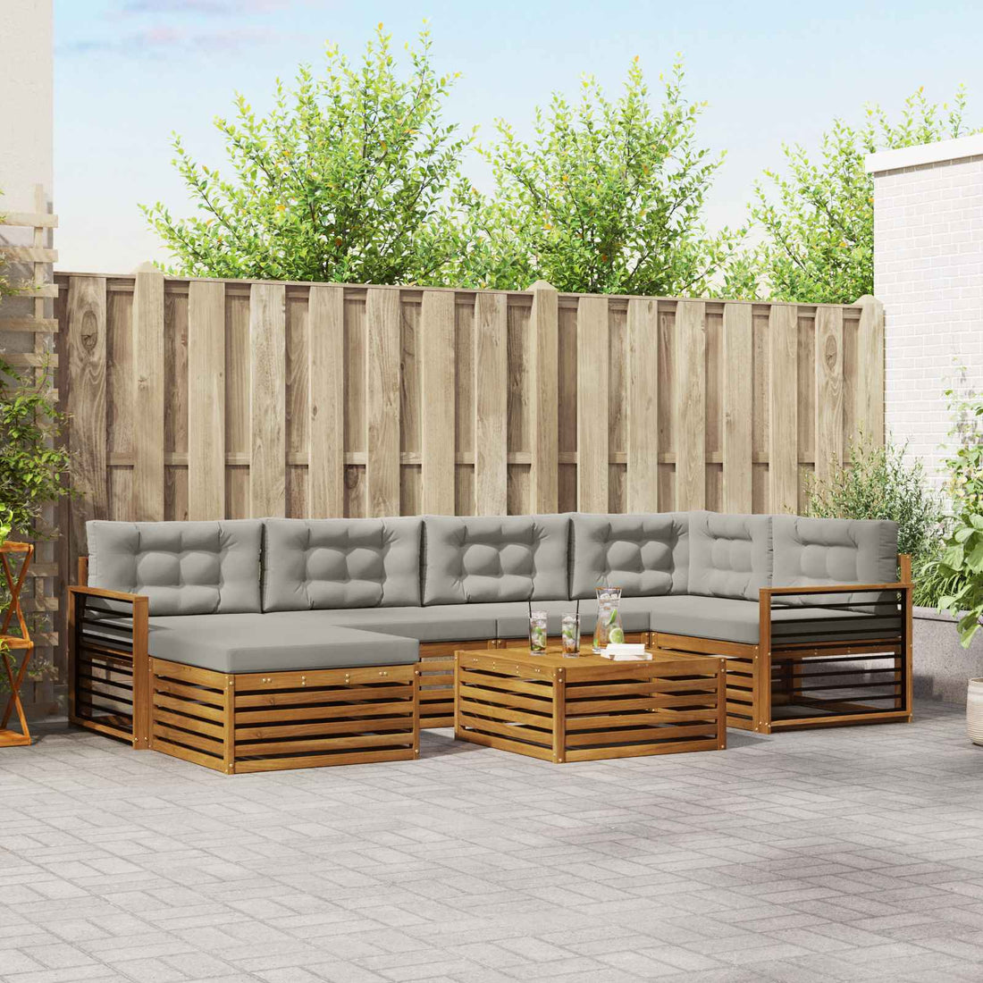 vidaXL Conjunto de sofás de exterior 7 uds. Gris Natural y Claro