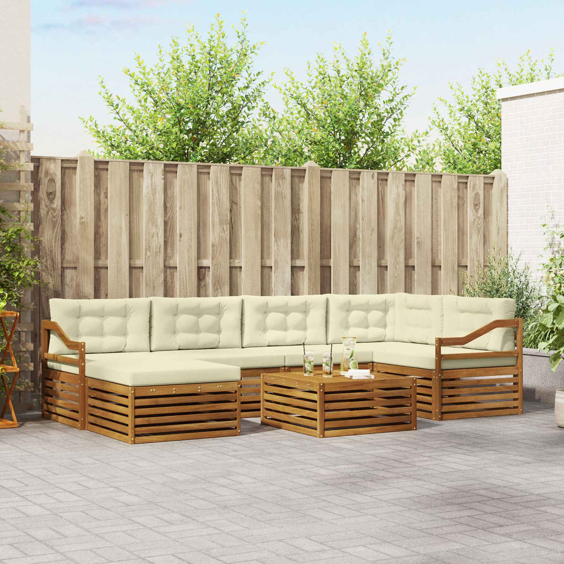 vidaXL Conjunto de sofás de exterior 7 uds. Natural y Crema