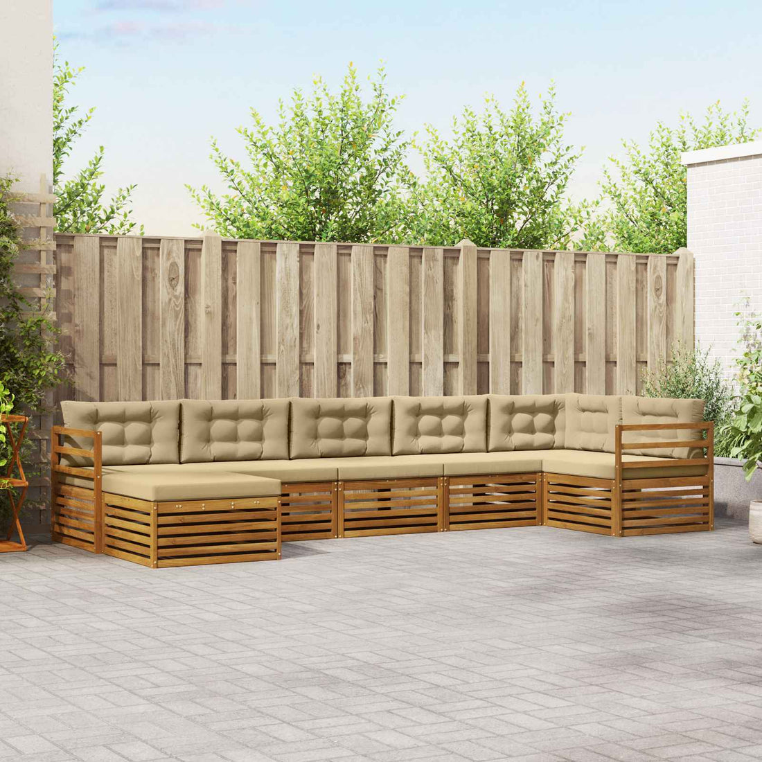 vidaXL Conjunto de sofás de exterior 7 uds. Natural y Beige