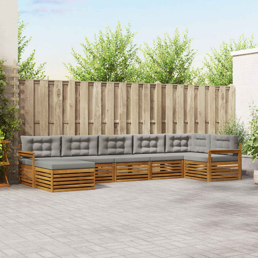 vidaXL Conjunto de sofás de exterior 7 uds. Gris Natural y Claro
