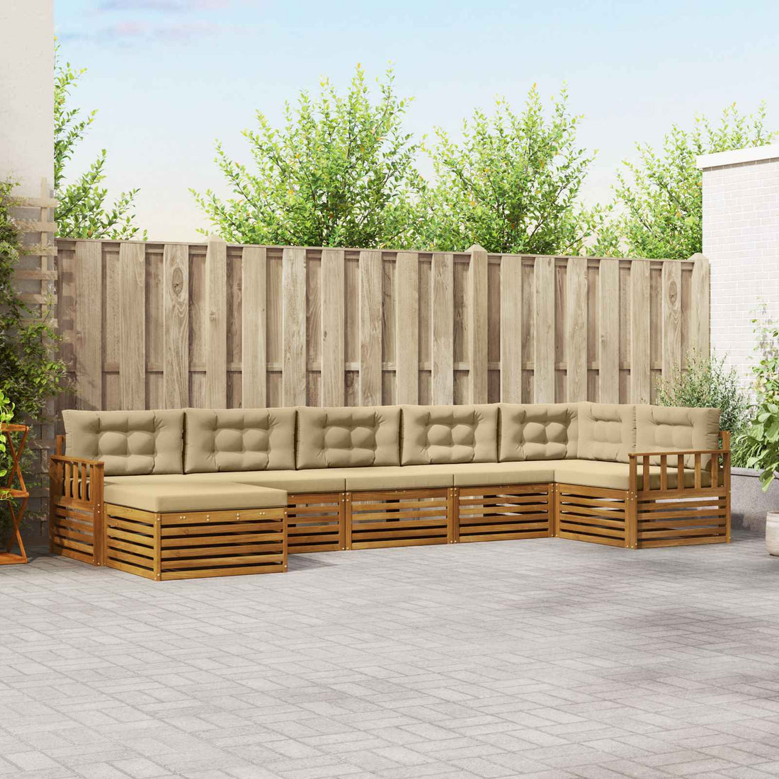 vidaXL Conjunto de sofás de exterior 7 uds. Natural y Beige
