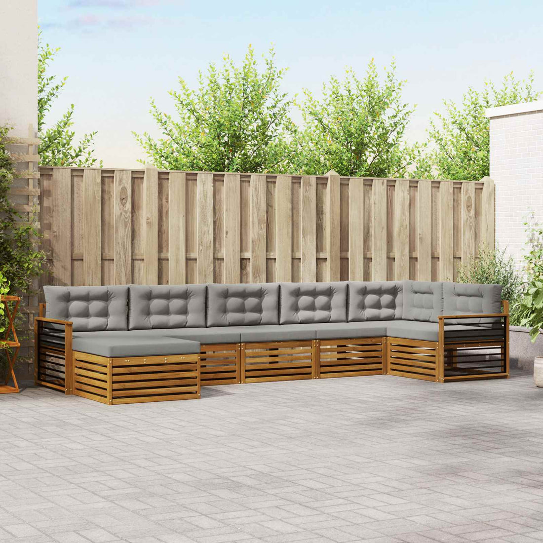 vidaXL Conjunto de sofás de exterior 7 uds. Gris Natural y Claro