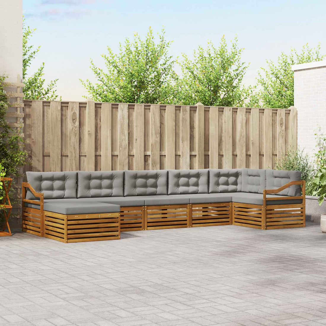 vidaXL Conjunto de sofás de exterior 7 uds. Gris Natural y Claro