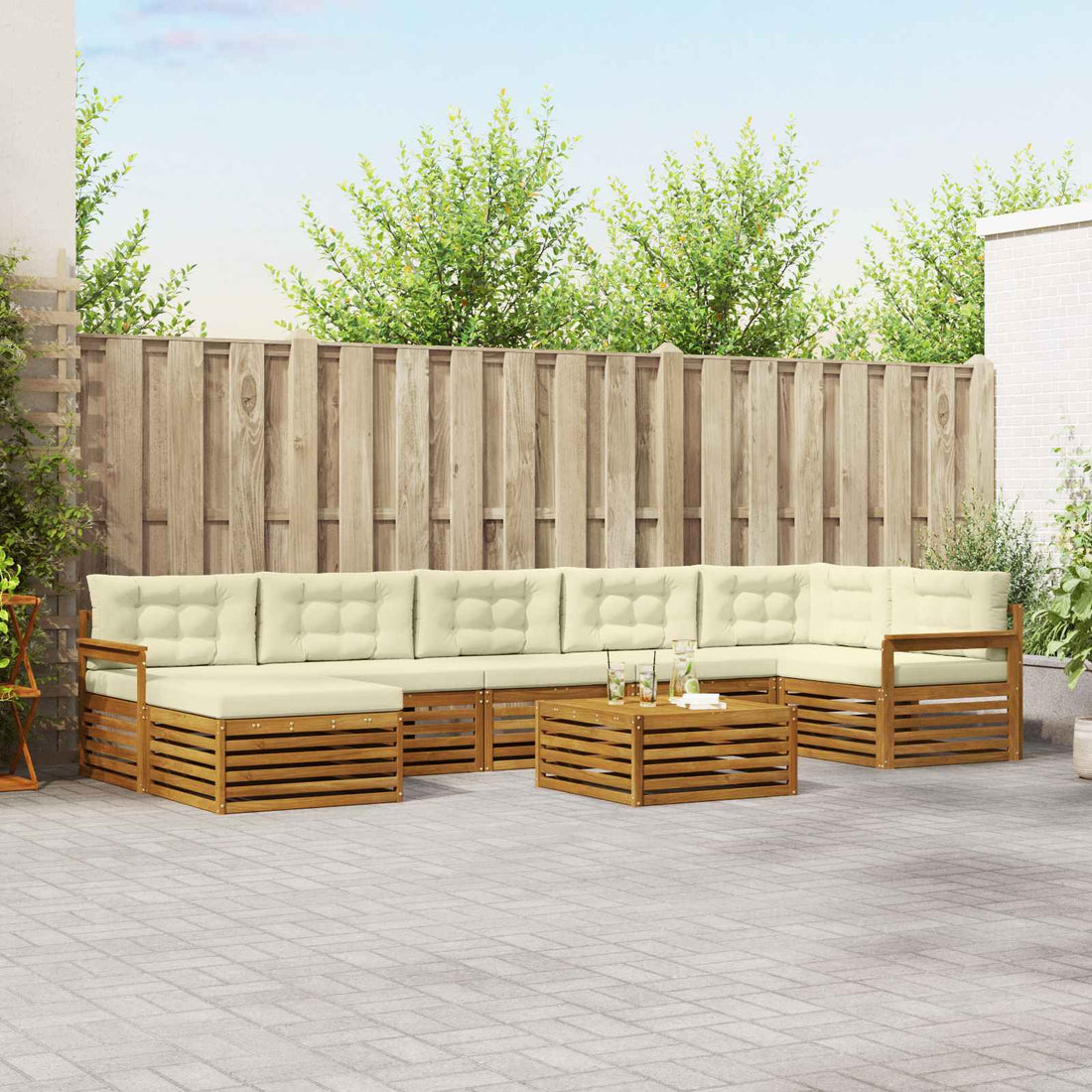 vidaXL Conjunto de sofás de exterior 8 uds. Natural y Crema