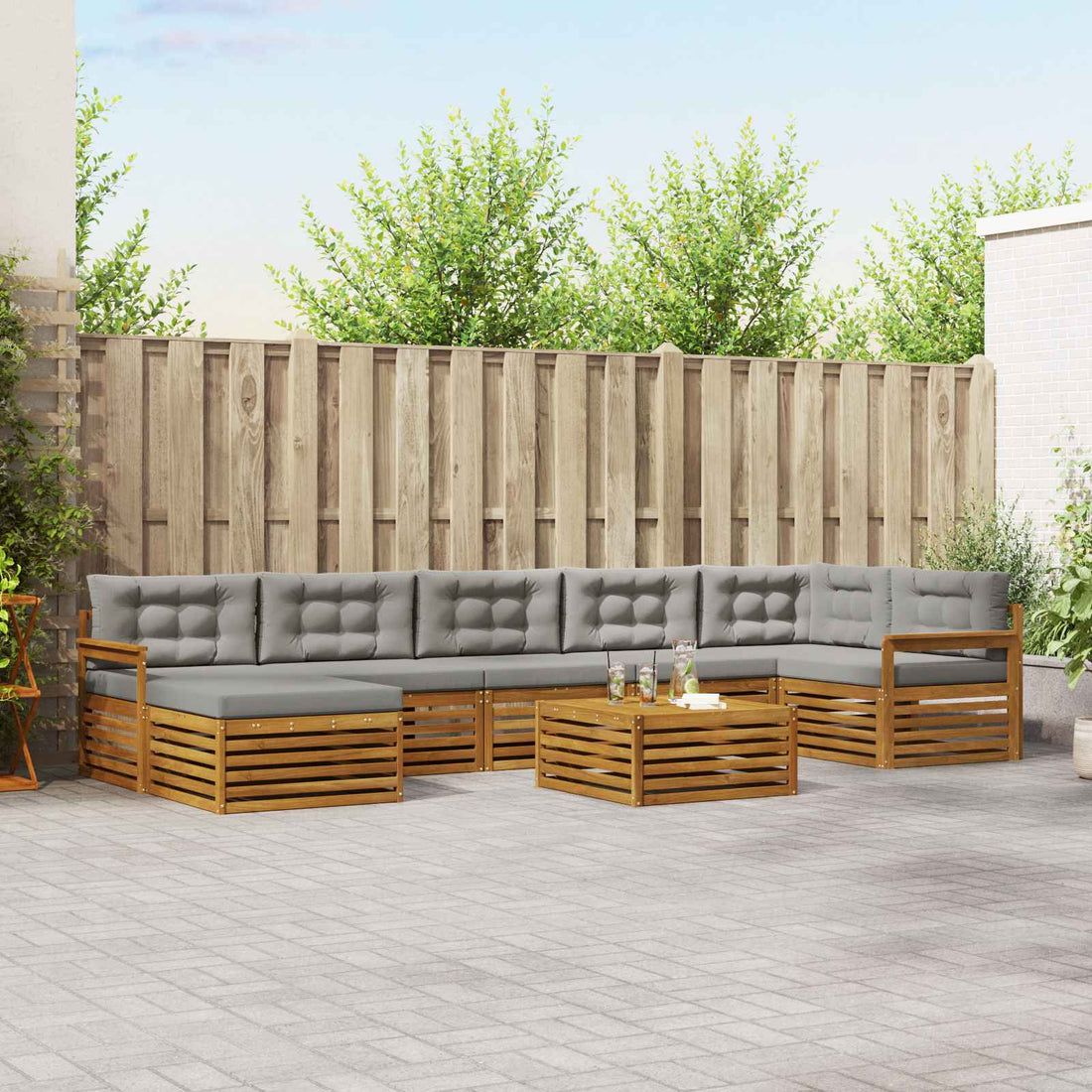vidaXL Conjunto de sofás de exterior 8 uds. Gris Natural y Claro