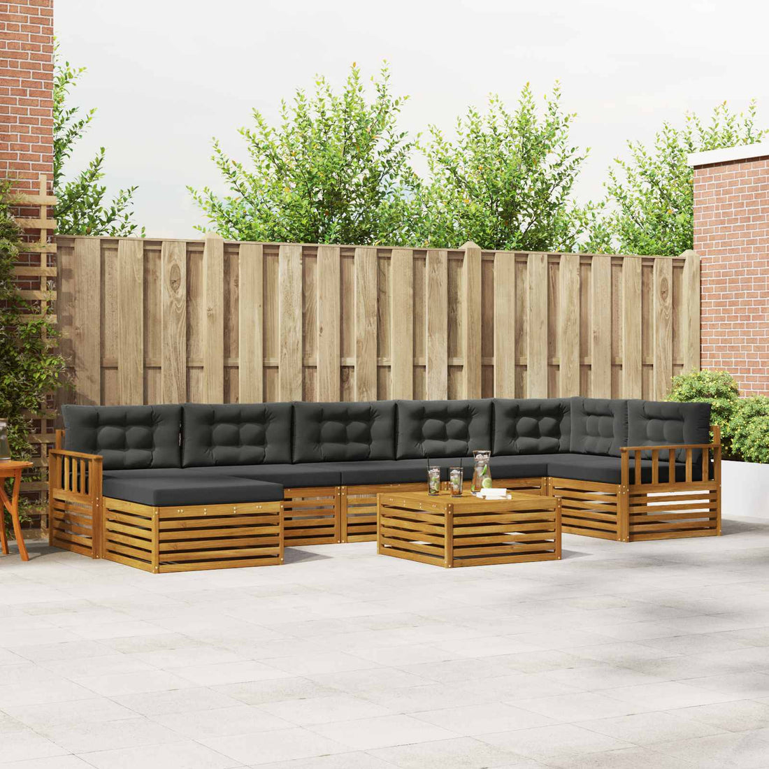 vidaXL Conjunto de sofás de exterior 8 uds. Natural y Antracita