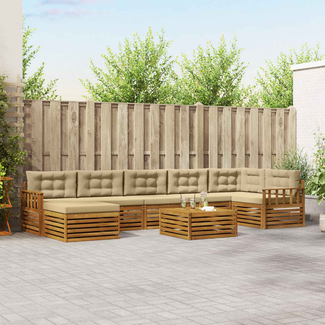 vidaXL Conjunto de sofás de exterior 8 uds. Natural y Beige