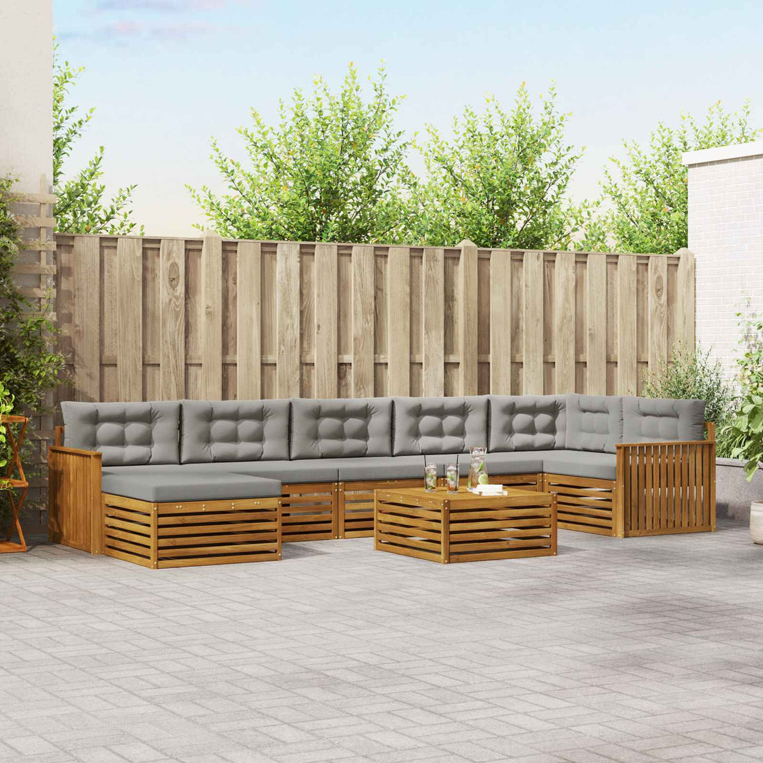vidaXL Conjunto de sofás de exterior 8 uds. Gris Natural y Claro