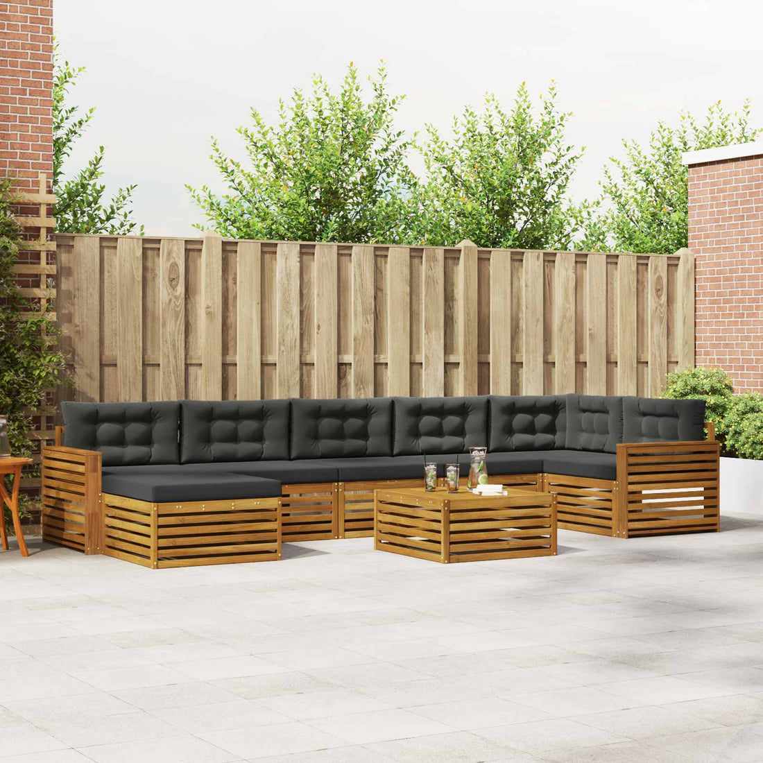 vidaXL Conjunto de sofás de exterior 8 uds. Natural y Antracita