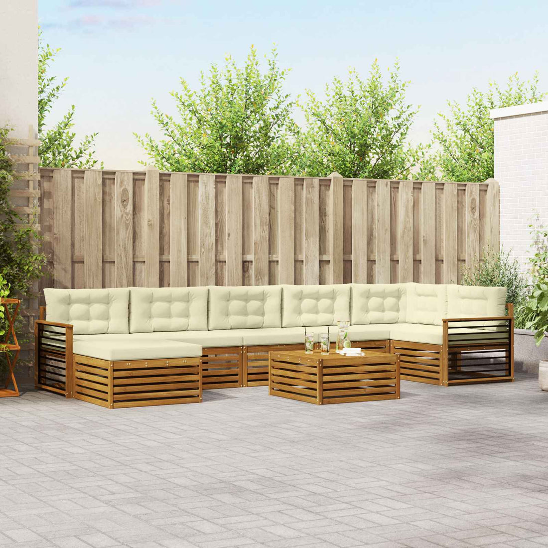 vidaXL Conjunto de sofás de exterior 8 uds. Natural y Crema