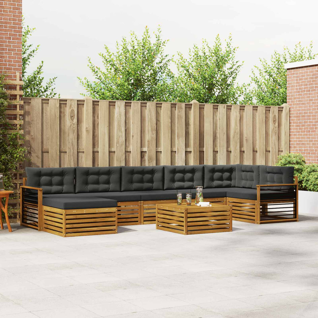 vidaXL Conjunto de sofás de exterior 8 uds. Natural y Antracita