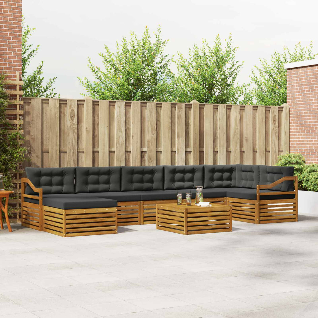 vidaXL Conjunto de sofás de exterior 8 uds. Natural y Antracita