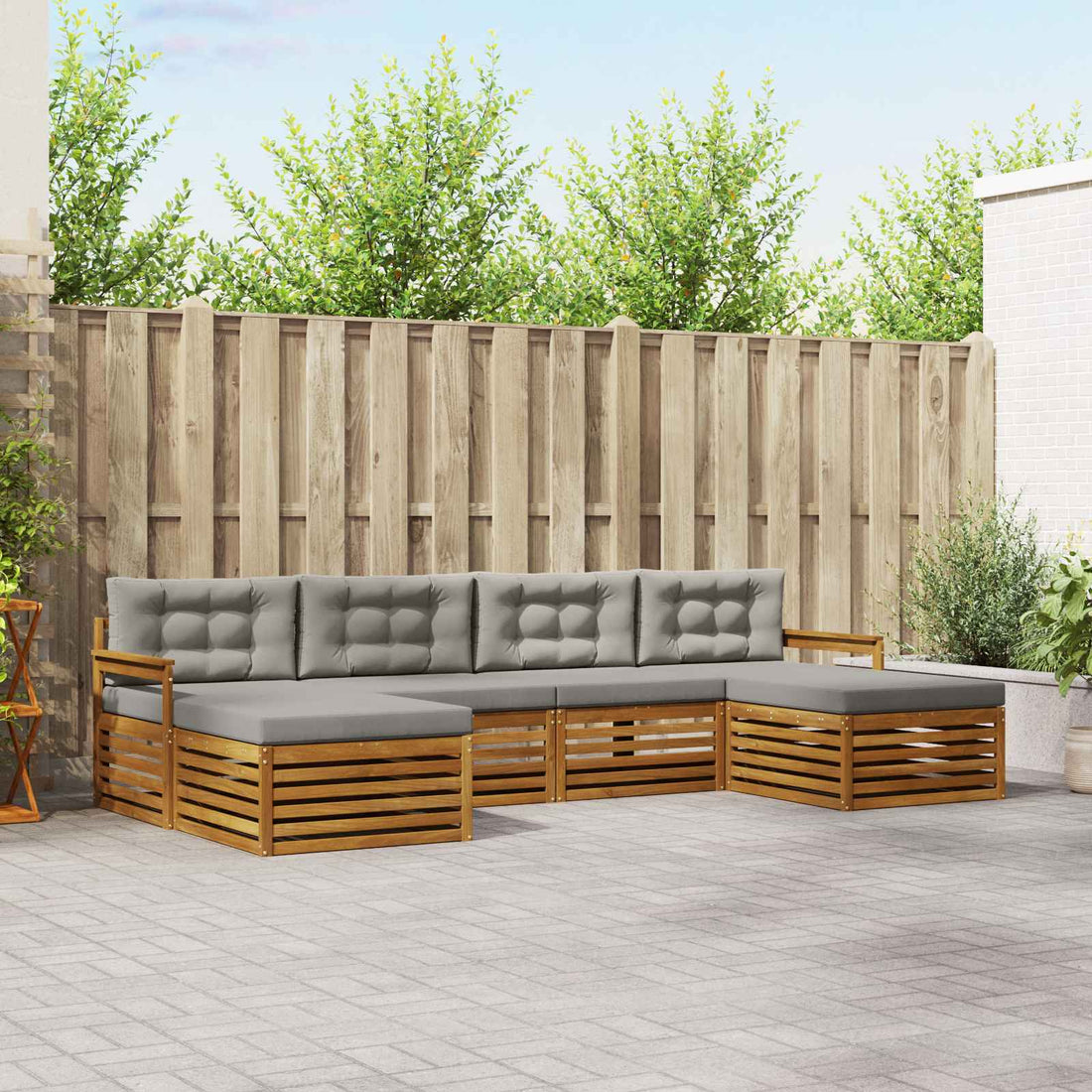 vidaXL Conjunto de sofás de exterior 6 uds. Gris Natural y Claro