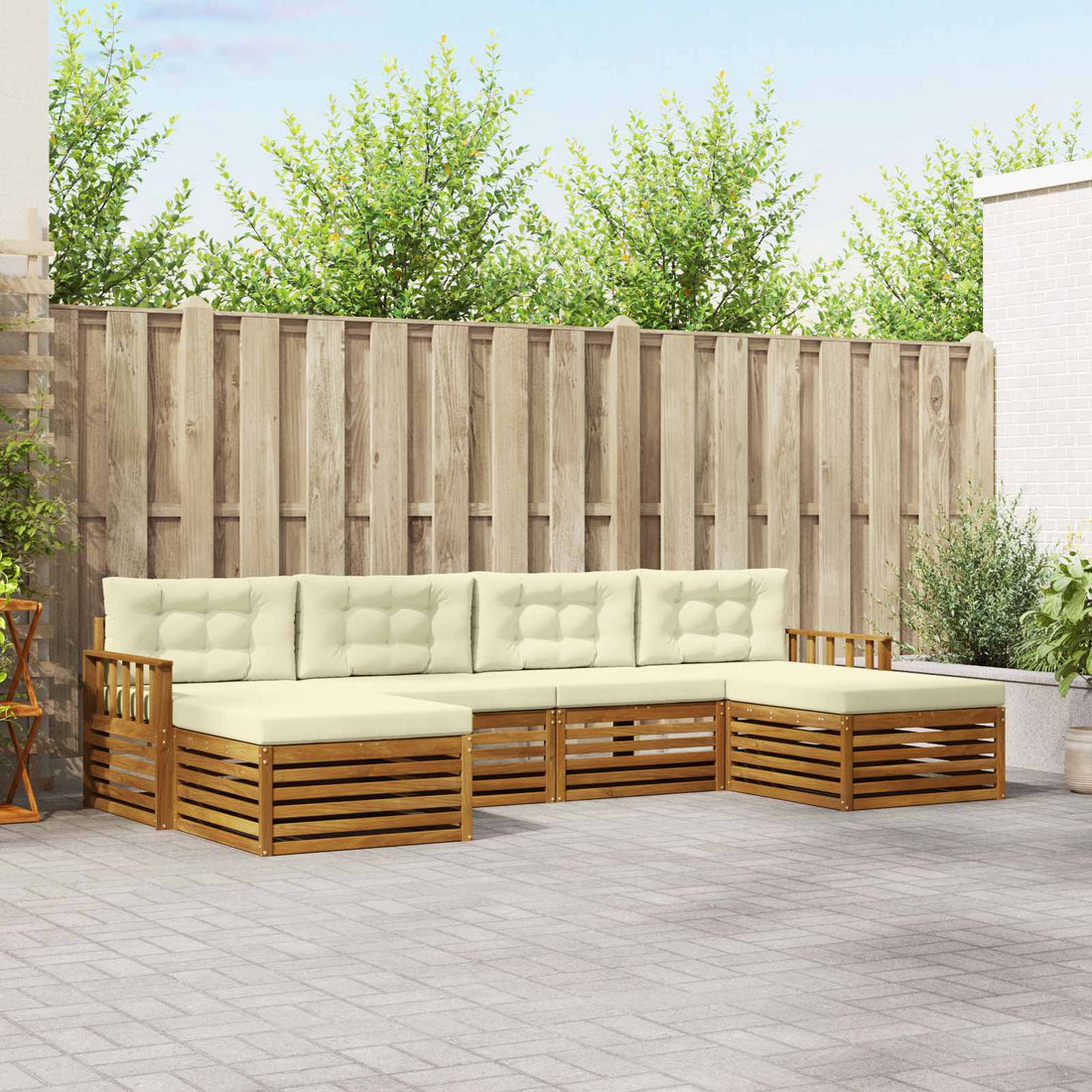 vidaXL Conjunto de sofás de exterior 6 uds. Natural y Crema
