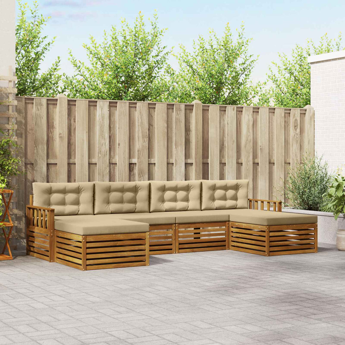 vidaXL Conjunto de sofás de exterior 6 uds. Natural y Beige