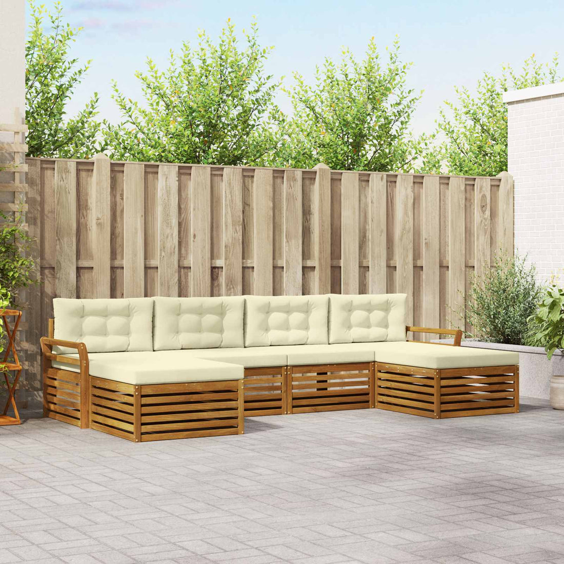 vidaXL Conjunto de sofás de exterior 6 uds. Natural y Crema