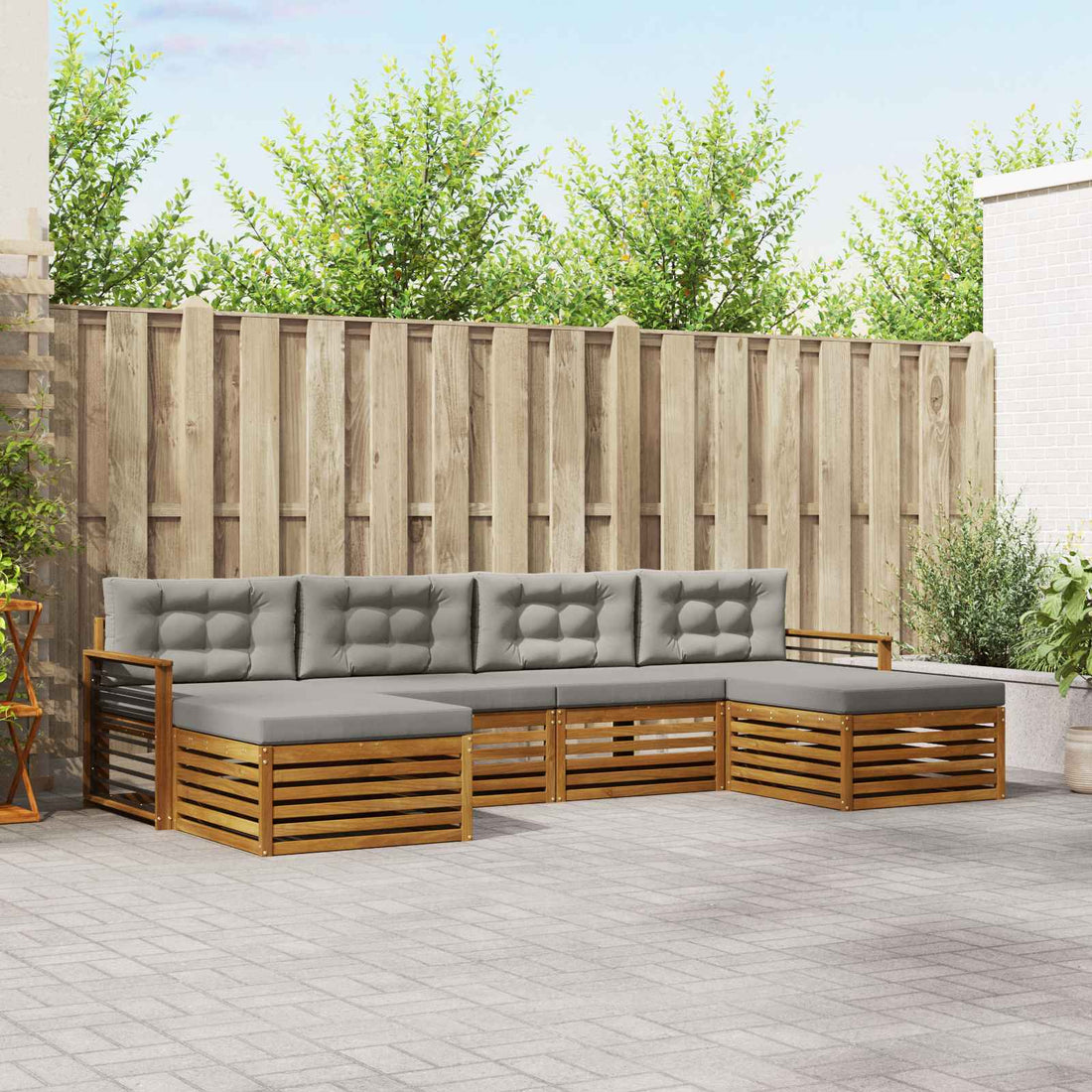 vidaXL Conjunto de sofás de exterior 6 uds. Gris Natural y Claro