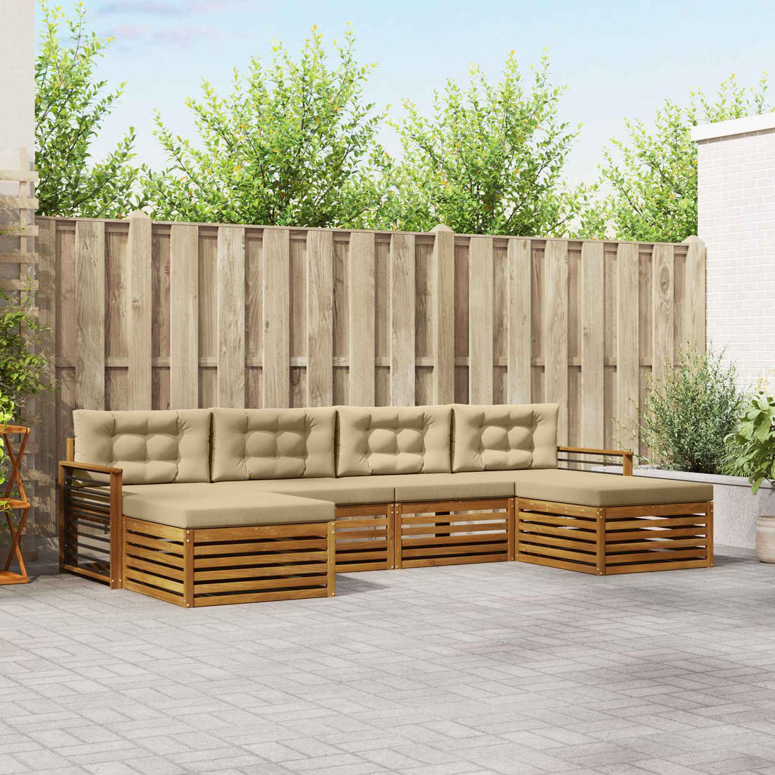 vidaXL Conjunto de sofás de exterior 6 uds. Natural y Beige