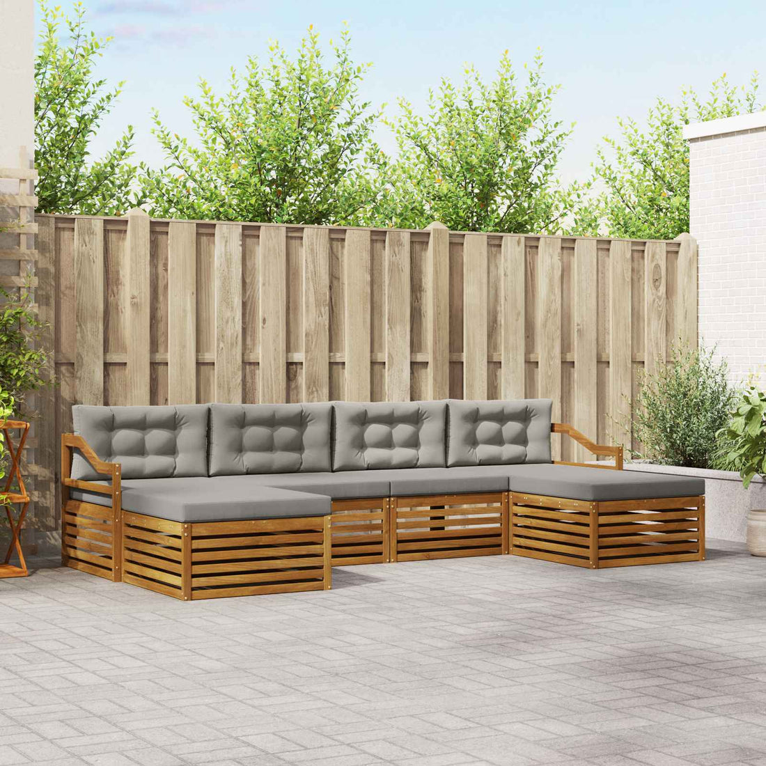 vidaXL Conjunto de sofás de exterior 6 uds. Gris Natural y Claro