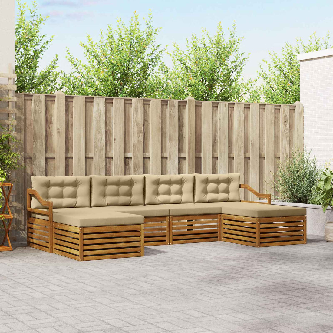 vidaXL Conjunto de sofás de exterior 6 uds. Natural y Beige