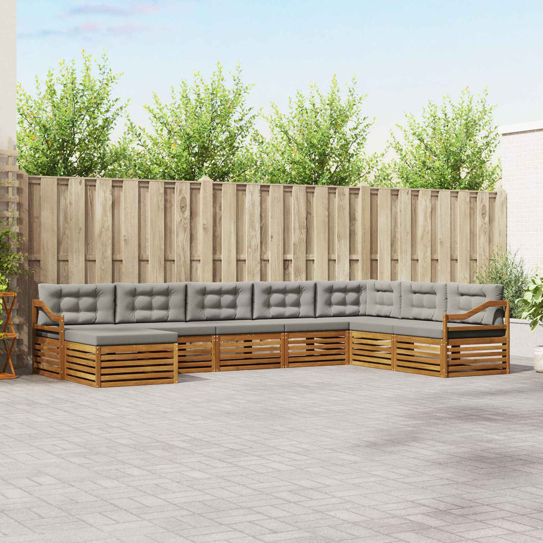 vidaXL Conjunto de sofás de exterior 8 uds. Gris Natural y Claro