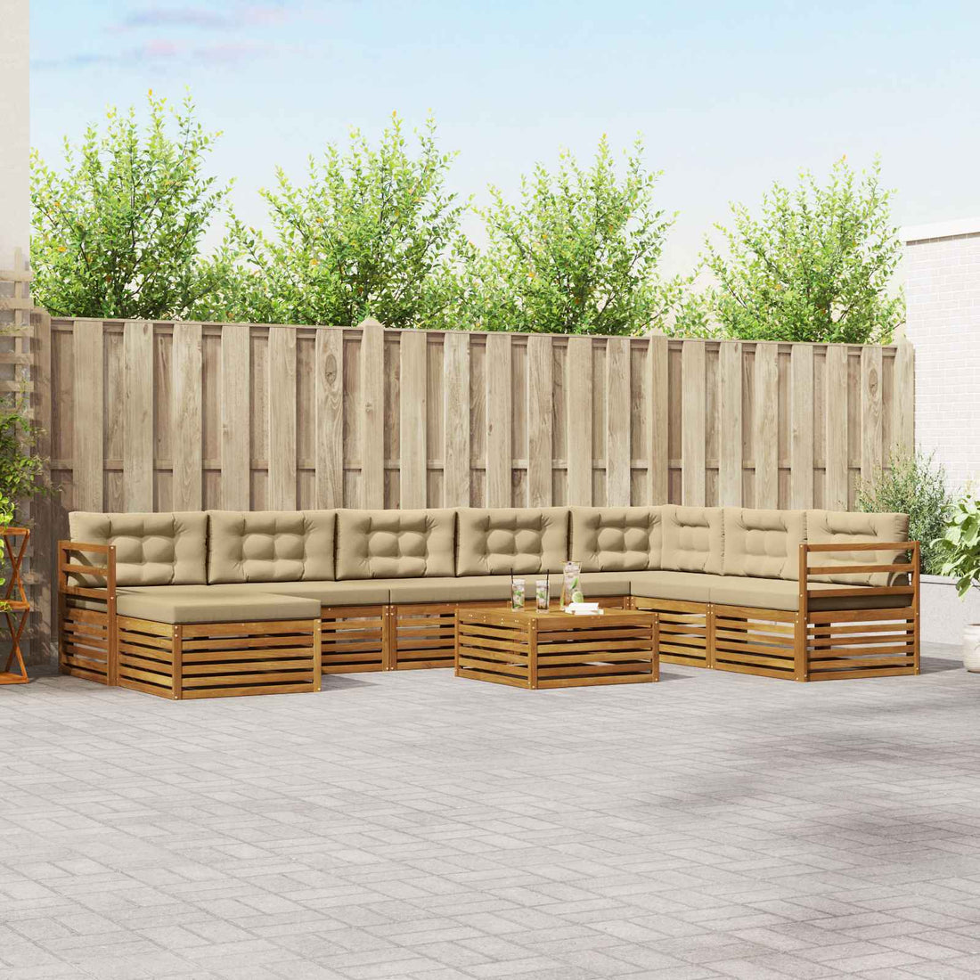 vidaXL Conjunto de sofás de exterior 9 uds. Natural y Beige