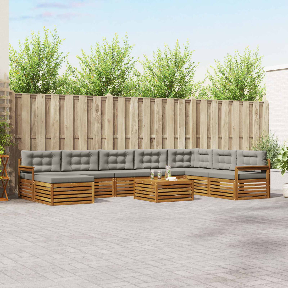 vidaXL Conjunto de sofás de exterior 9 uds. Gris Natural y Claro