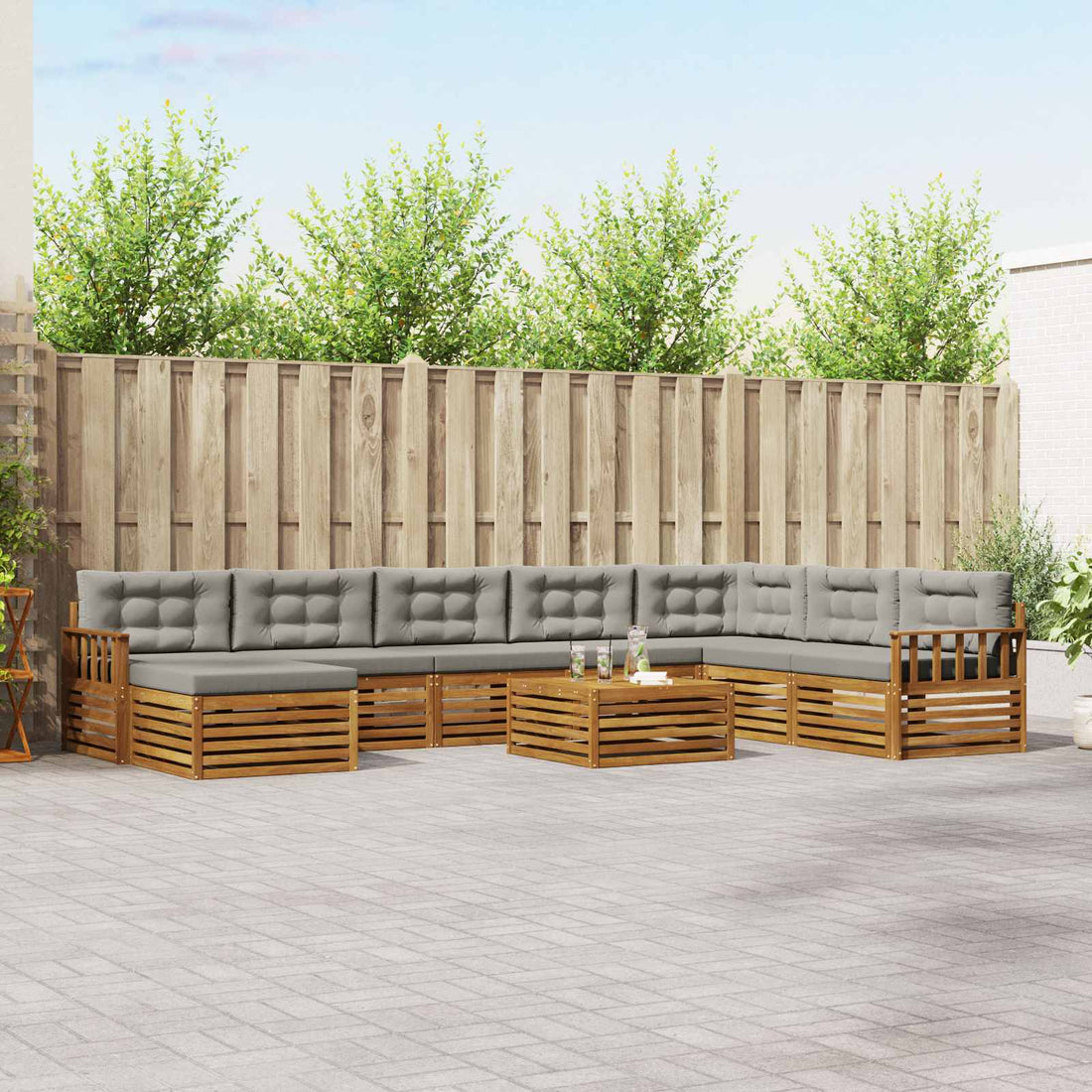 vidaXL Conjunto de sofás de exterior 9 uds. Gris Natural y Claro