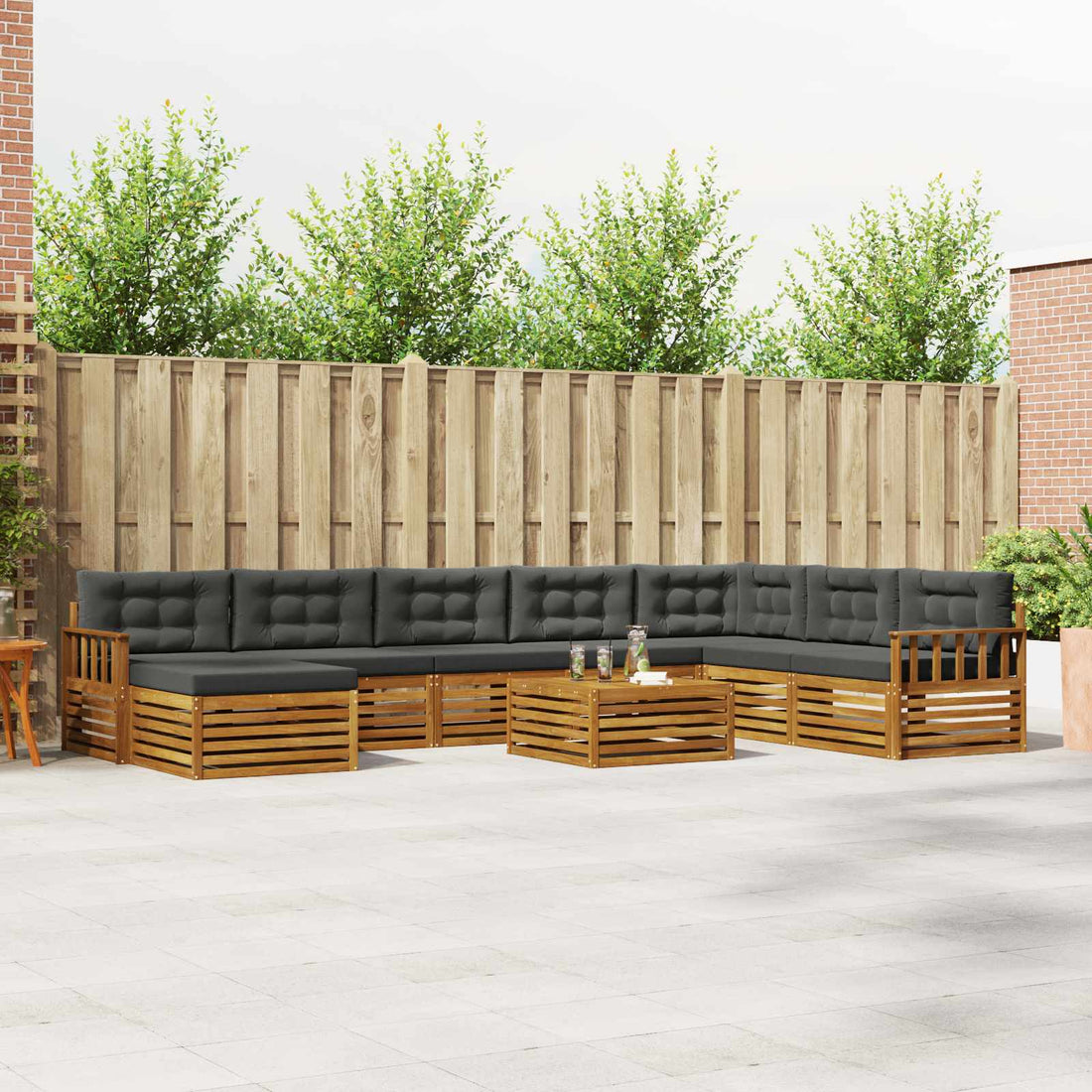 vidaXL Conjunto de sofás de exterior 9 uds. Natural y Antracita
