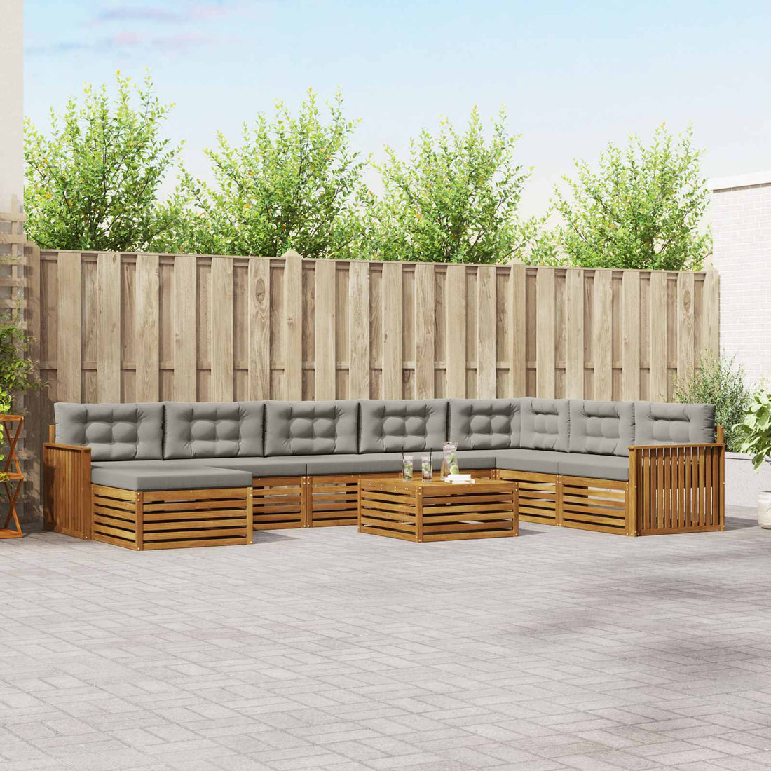 vidaXL Conjunto de sofás de exterior 9 uds. Gris Natural y Claro