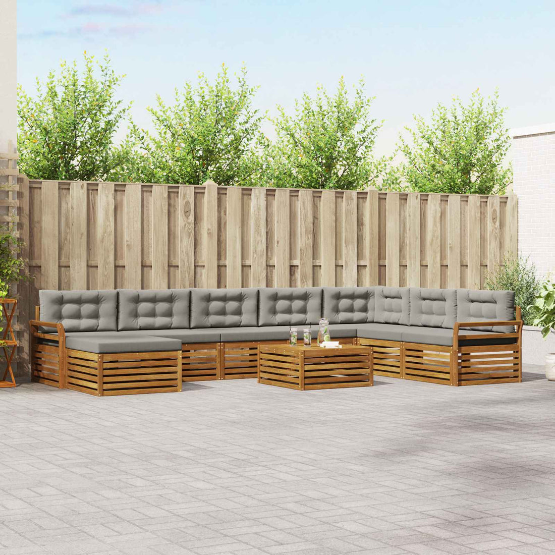 vidaXL Conjunto de sofás de exterior 9 uds. Gris Natural y Claro