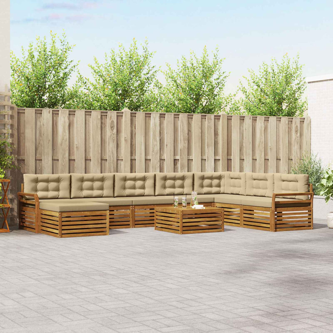vidaXL Conjunto de sofás de exterior 9 uds. Natural y Beige
