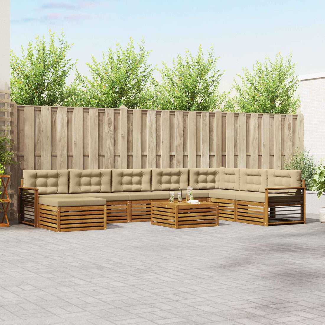 vidaXL Conjunto de sofás de exterior 9 uds. Natural y Beige