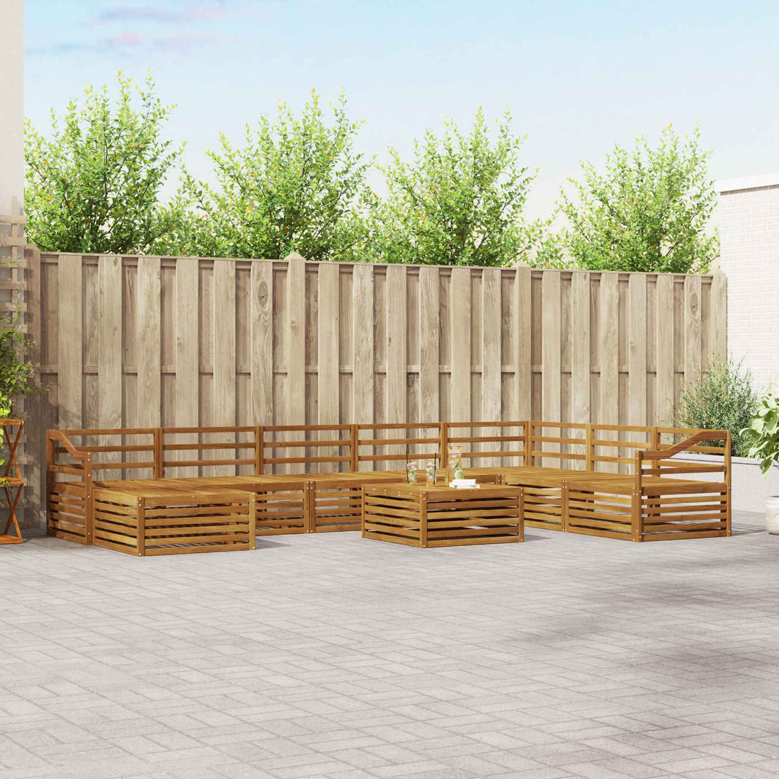 vidaXL Conjunto de sofás de exterior 9 uds. Natural