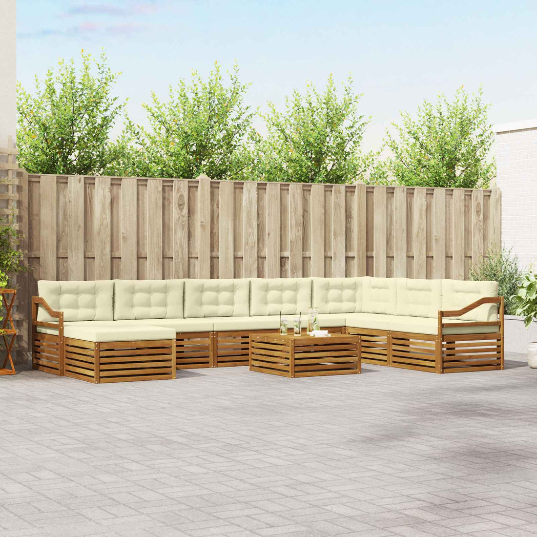 vidaXL Conjunto de sofás de exterior 9 uds. Natural y Crema