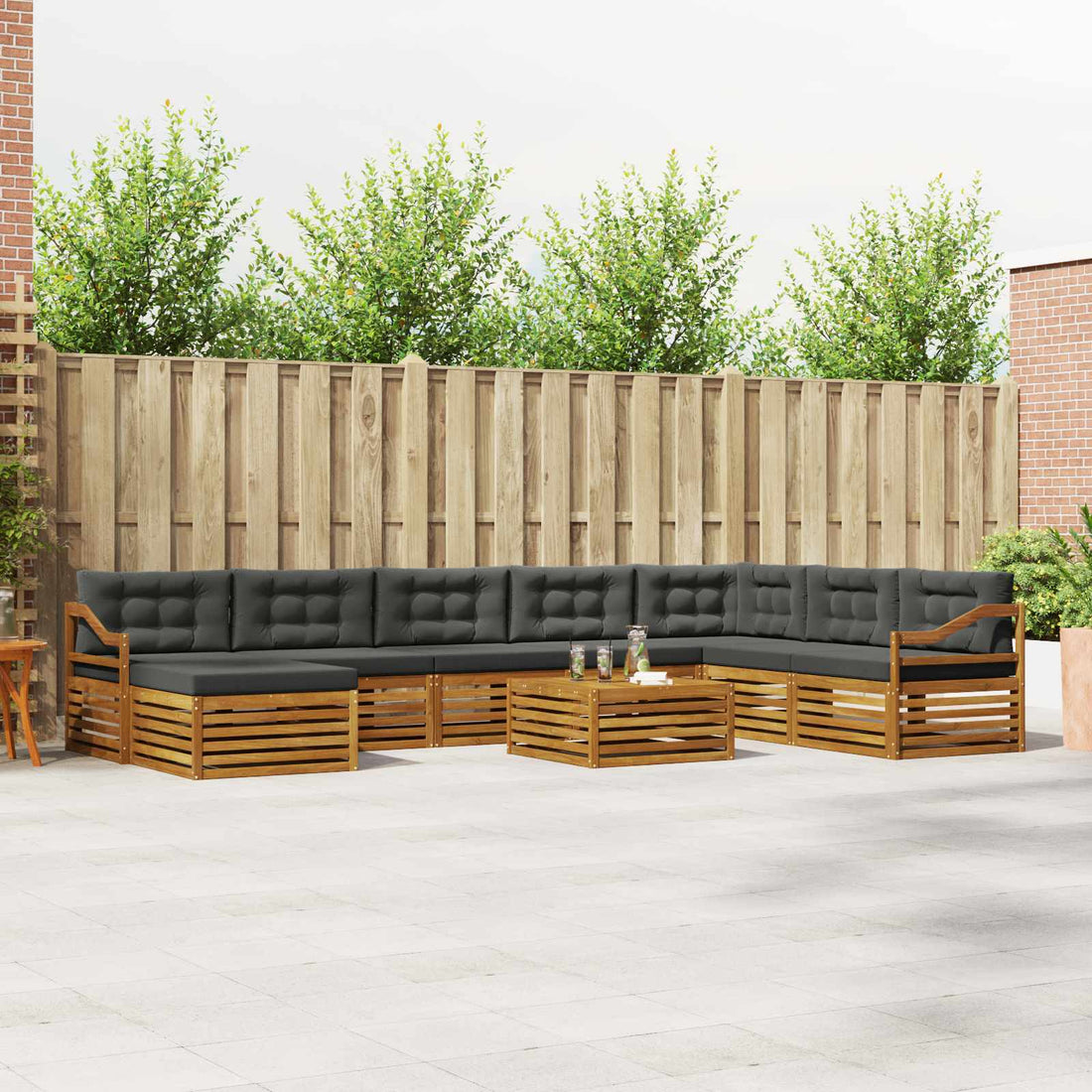 vidaXL Conjunto de sofás de exterior 9 uds. Natural y Antracita