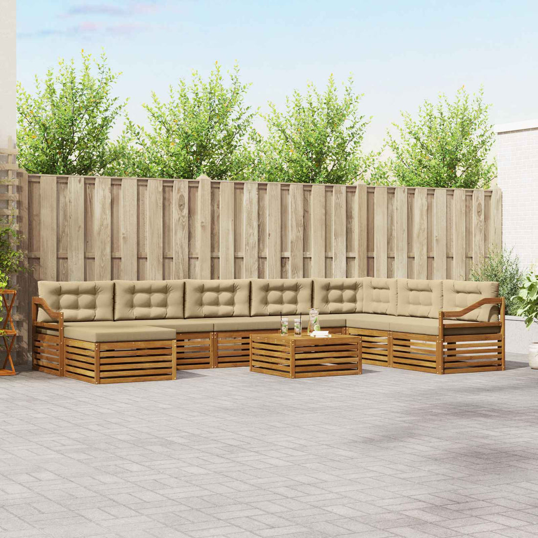 vidaXL Conjunto de sofás de exterior 9 uds. Natural y Beige