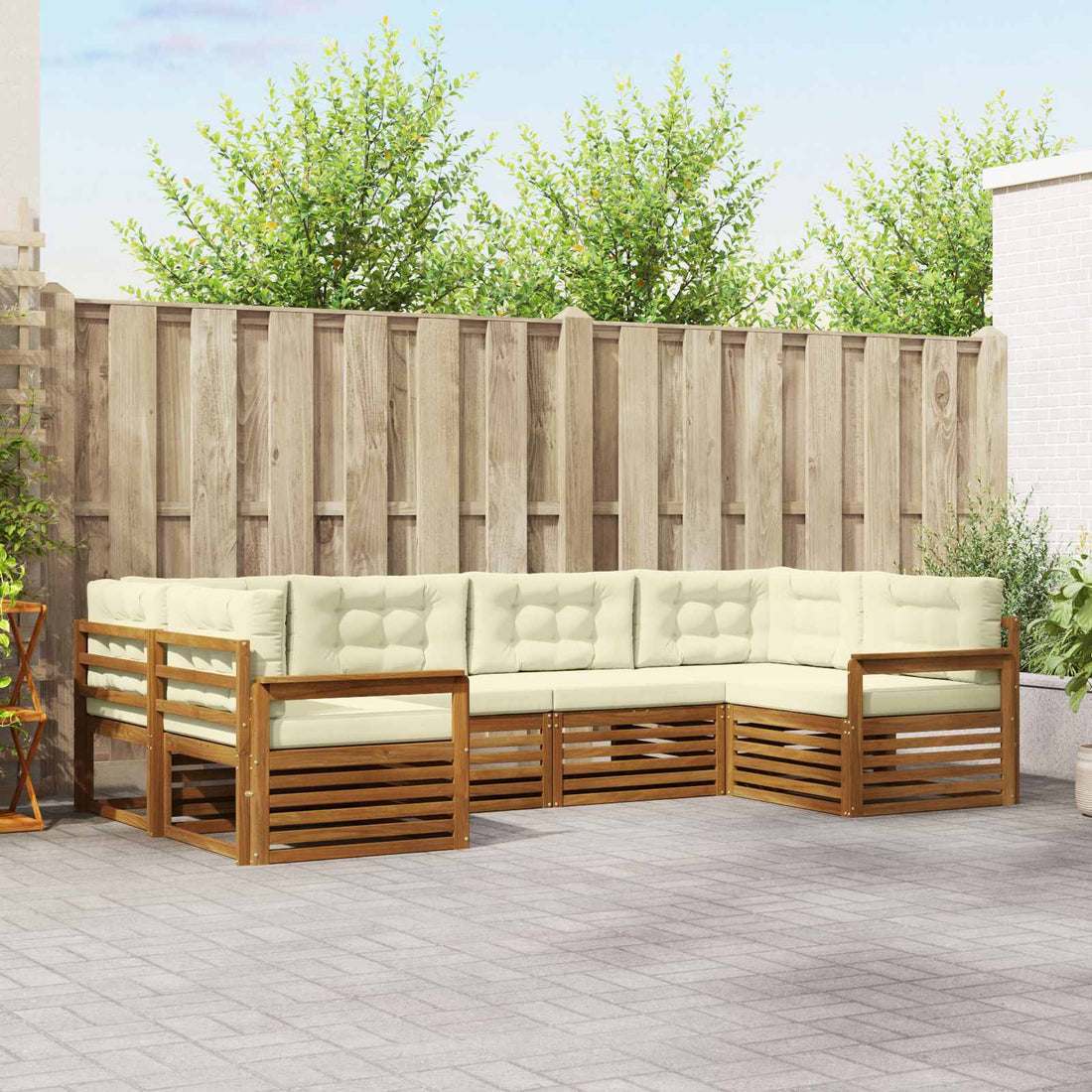 vidaXL Conjunto de sofás de exterior 6 uds. Natural y Crema