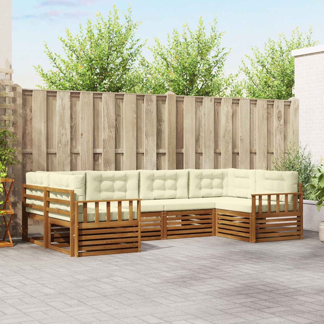 vidaXL Conjunto de sofás de exterior 6 uds. Natural y Crema