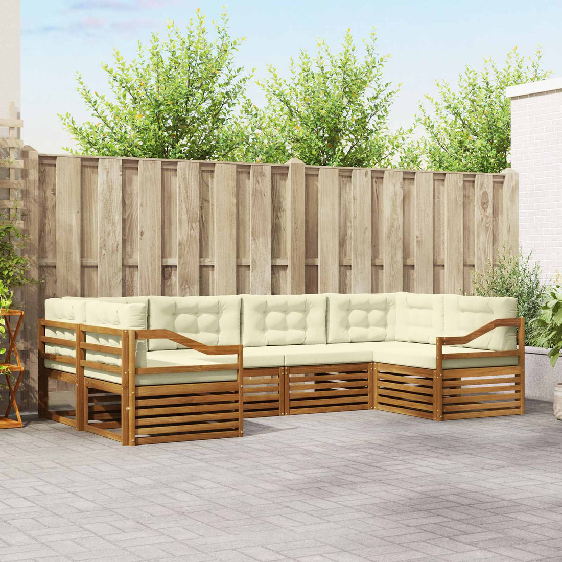 vidaXL Conjunto de sofás de exterior 6 uds. Natural y Crema