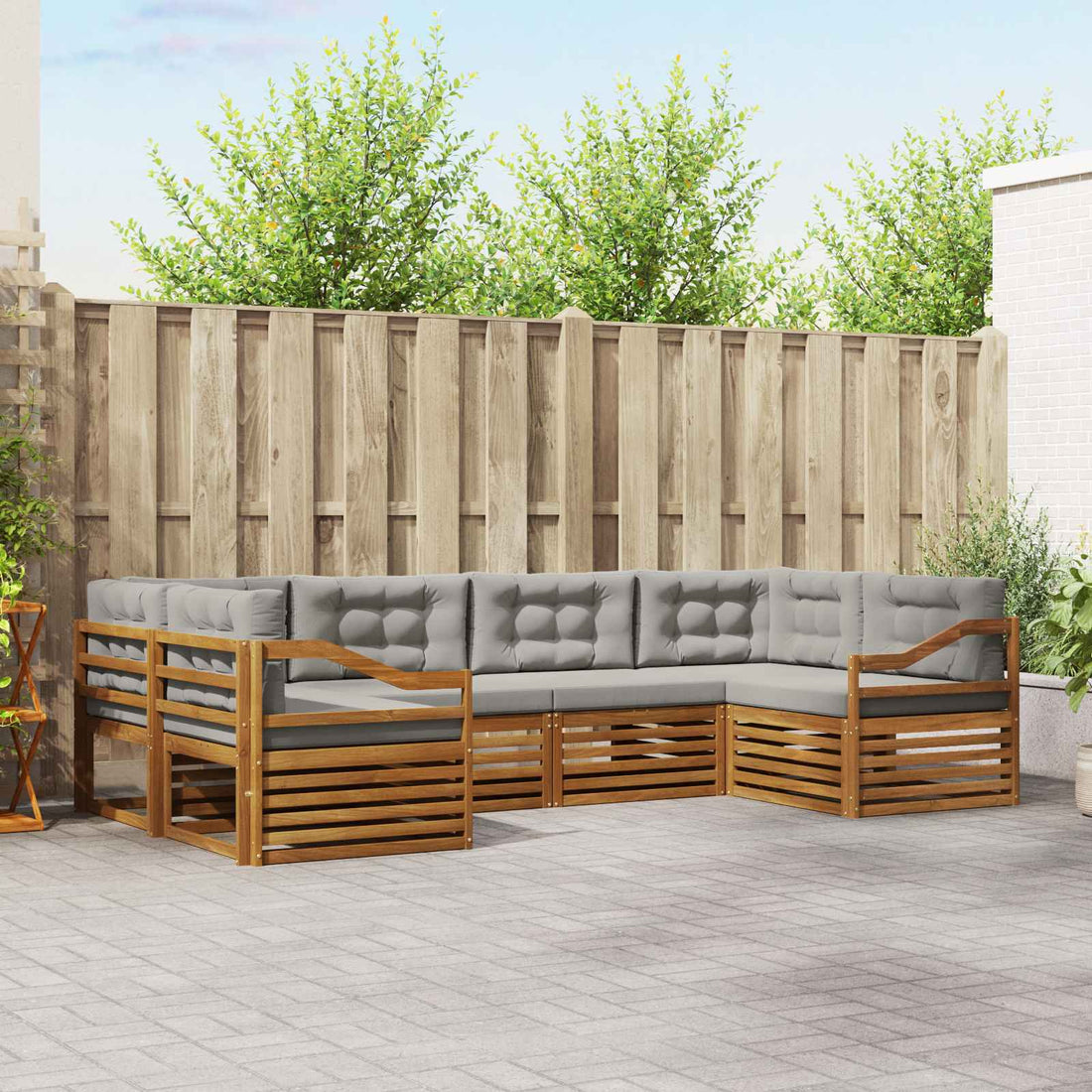 vidaXL Conjunto de sofás de exterior 6 uds. Gris Natural y Claro